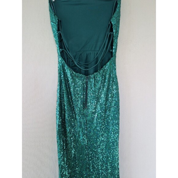 Sequin Maxi Dress Sz M Green Romantic Elegant Evening Gown Cruise Wedding Hoco - Picture 11 of 16